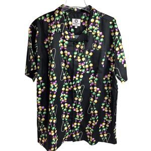 Mardi Gras Carnival Parade Bead Shirt Men's Small Button Front S/S Polyester New